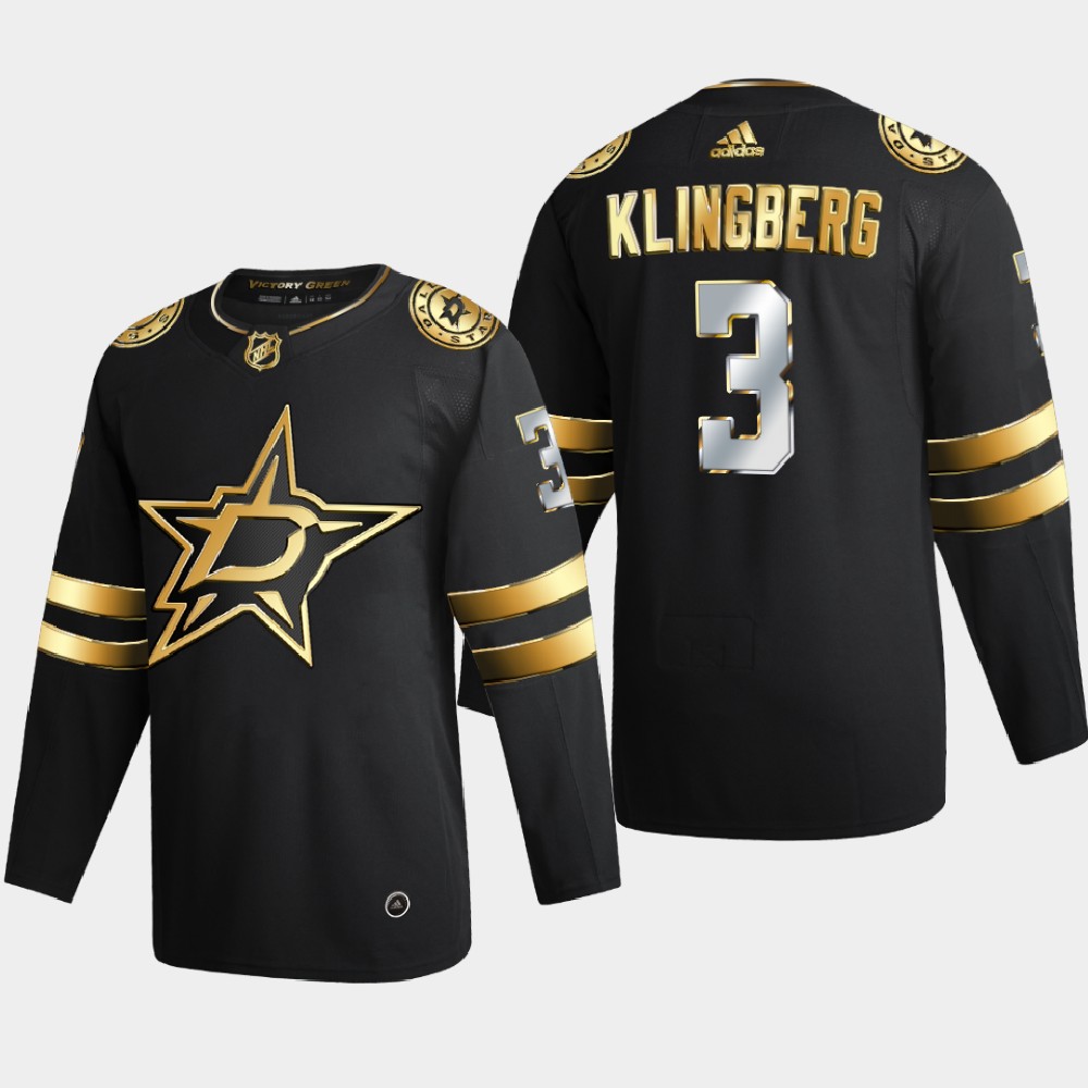 Dallas Stars #3 John Klingberg Men's Adidas Black Golden Edition Limited Stitched NHL Jersey