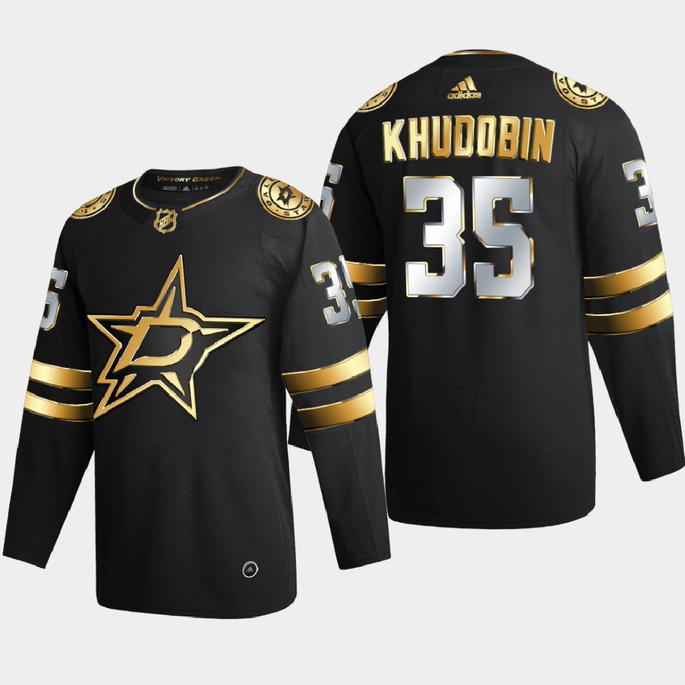 Dallas Stars #35 Anton Khudobin Men's Adidas Black Golden Edition Limited Stitched NHL Jersey