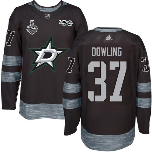 Adidas Stars #37 Justin Dowling Black 1917-2017 100th Anniversary 2020 Stanley Cup Final Stitched NHL Jersey