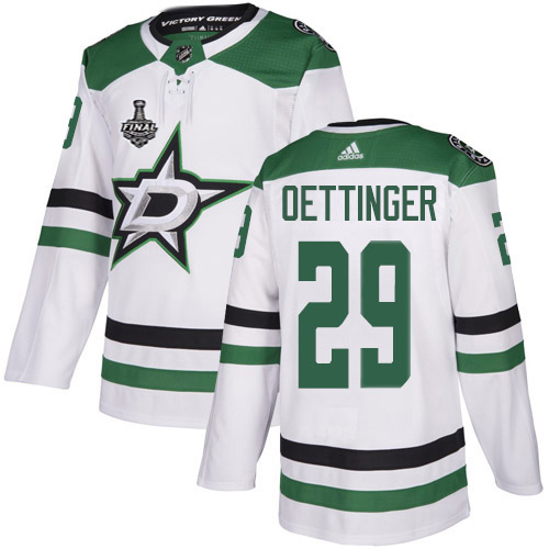 Adidas Stars #29 Jake Oettinger White Road Authentic 2020 Stanley Cup Final Stitched NHL Jersey