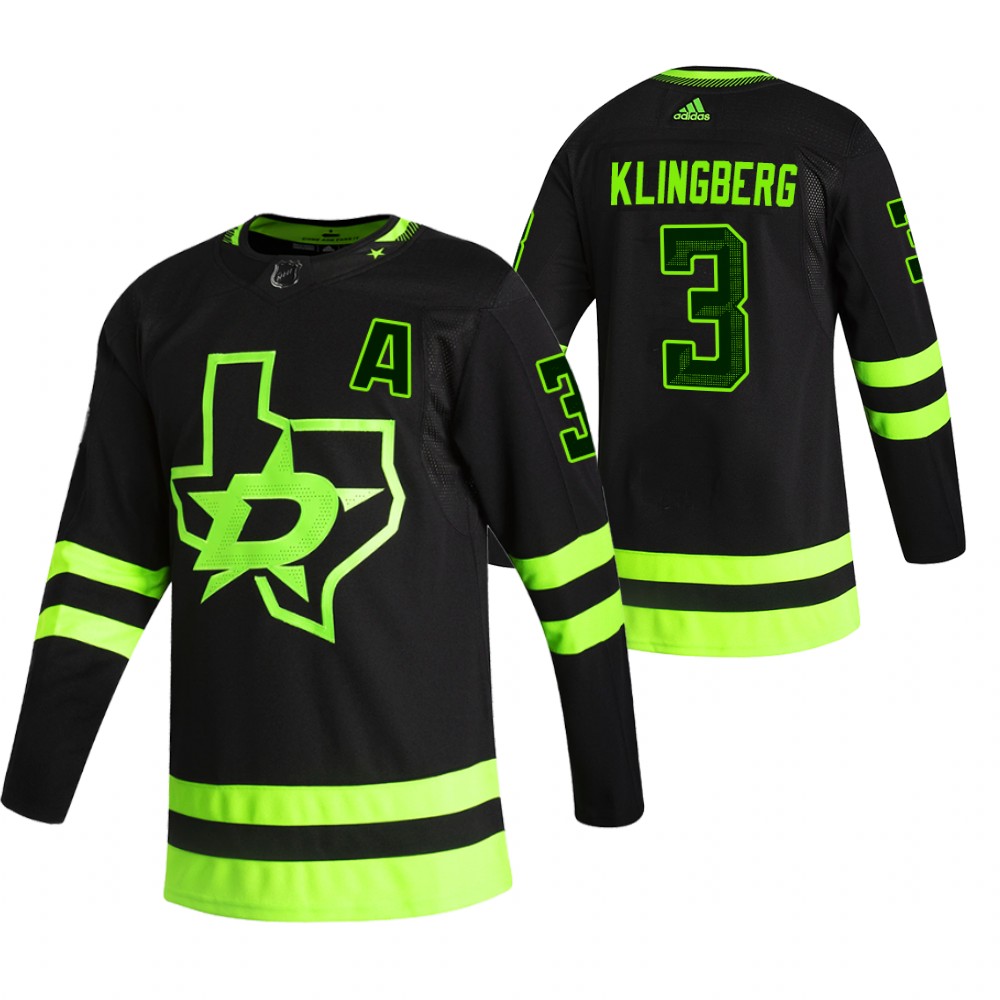 Dallas Stars #3 John Klingberg Black Men's Adidas 2020-21 Alternate Authentic Player NHL Jersey