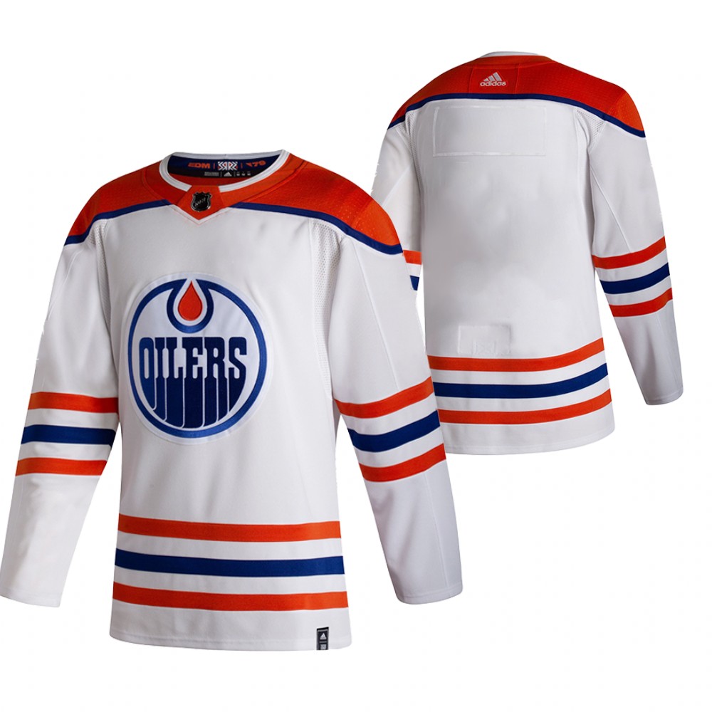 Edmonton Oilers Blank White Men's Adidas 2020-21 Reverse Retro Alternate NHL Jersey