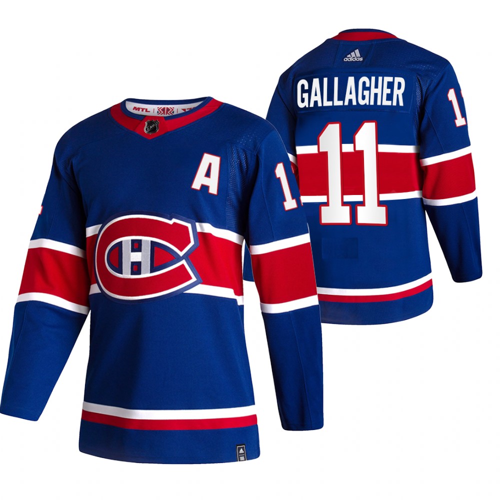 Montreal Canadiens #11 Brendan Gallagher Blue Men's Adidas 2020-21 Reverse Retro Alternate NHL Jersey