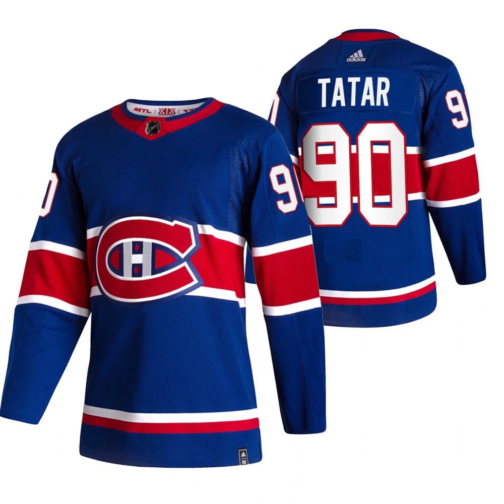 Montreal Canadiens #90 Tomas Tatar Blue Men's Adidas 2020-21 Reverse Retro Alternate NHL Jersey