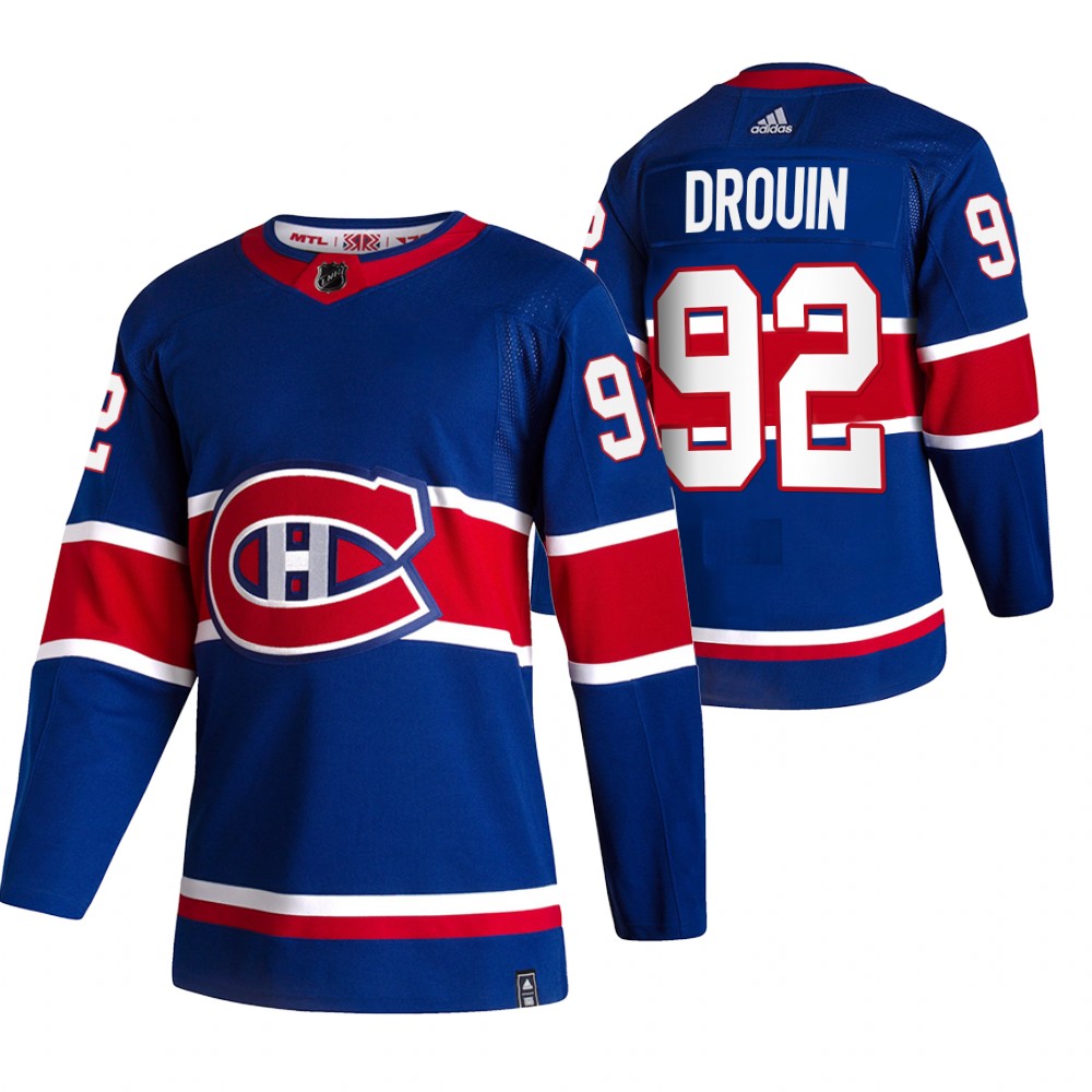 Montreal Canadiens #92 Jonathan Drouin Blue Men's Adidas 2020-21 Reverse Retro Alternate NHL Jersey