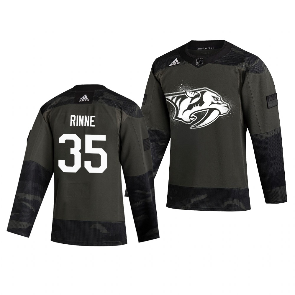 Nashville Predators #35 Pekka Rinne Adidas 2019 Veterans Day Men's Authentic Practice NHL Jersey Camo