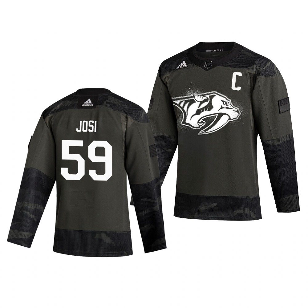 Nashville Predators #59 Roman Josi Adidas 2019 Veterans Day Men's Authentic Practice NHL Jersey Camo