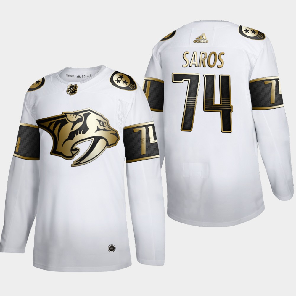 Nashville Predators #74 Juuse Saros Men's Adidas White Golden Edition Limited Stitched NHL Jersey