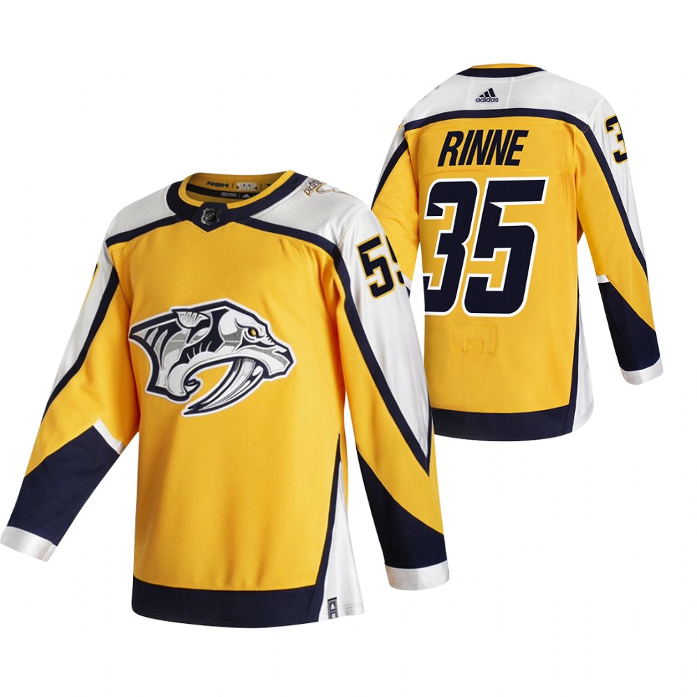 Nashville Predators #35 Pekka Rinne Yellow Men's Adidas 2020-21 Alternate Authentic Player NHL Jersey
