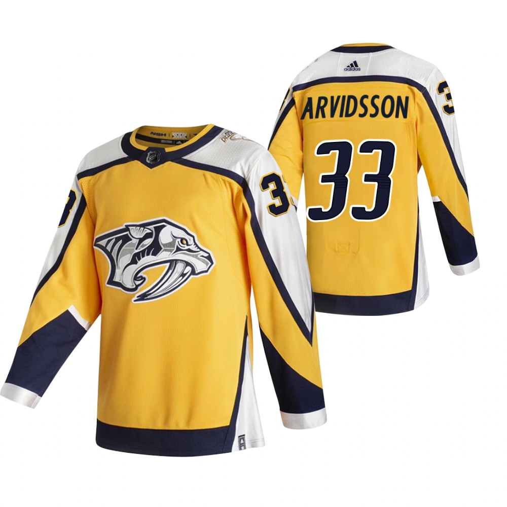 Nashville Predators #33 Viktor Arvidsson Yellow Men's Adidas 2020-21 Reverse Retro Alternate NHL Jersey Nashville Predators #33 Viktor Arvidsson Yellow Men's Adidas 2020-21 Reverse Retro Alternate NHL Jersey
