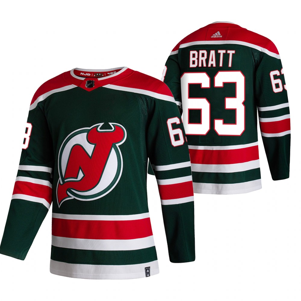 New Jersey Devils #63 Jesper Bratt Green Men's Adidas 2020-21 Reverse Retro Alternate NHL Jersey New Jersey Devils #63 Jesper Bratt Green Men's Adidas 2020-21 Reverse Retro Alternate NHL Jersey