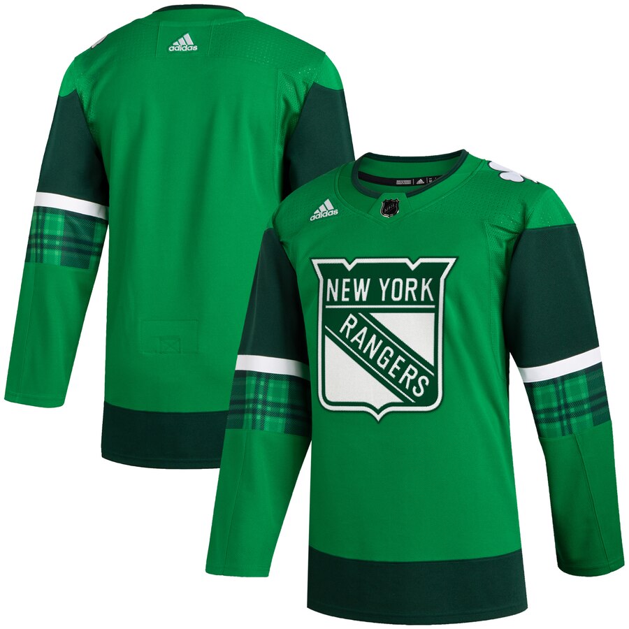 New York Rangers Blank Men's Adidas 2020 St. Patrick's Day Stitched NHL Jersey Green