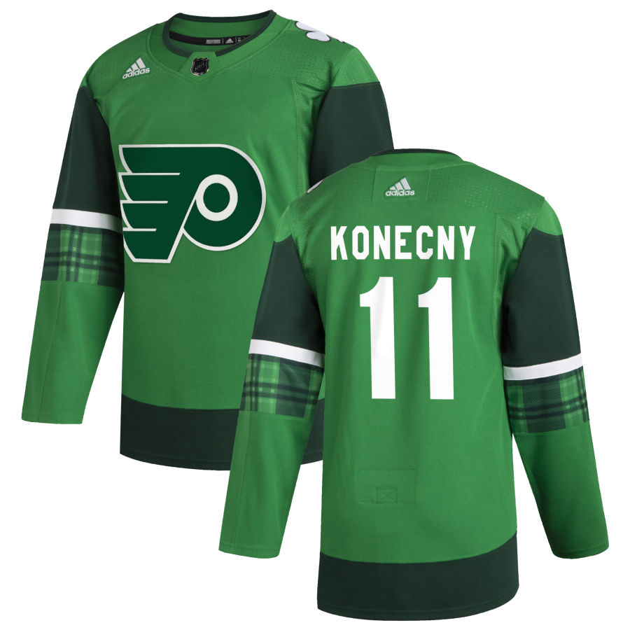 Philadelphia Flyers #11 Travis Konecny Men's Adidas 2020 St. Patrick's Day Stitched NHL Jersey Green