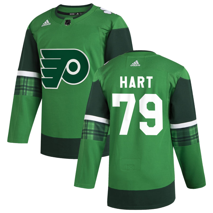 Philadelphia Flyers #79 Carter Hart Men's Adidas 2020 St. Patrick's Day Stitched NHL Jersey Green