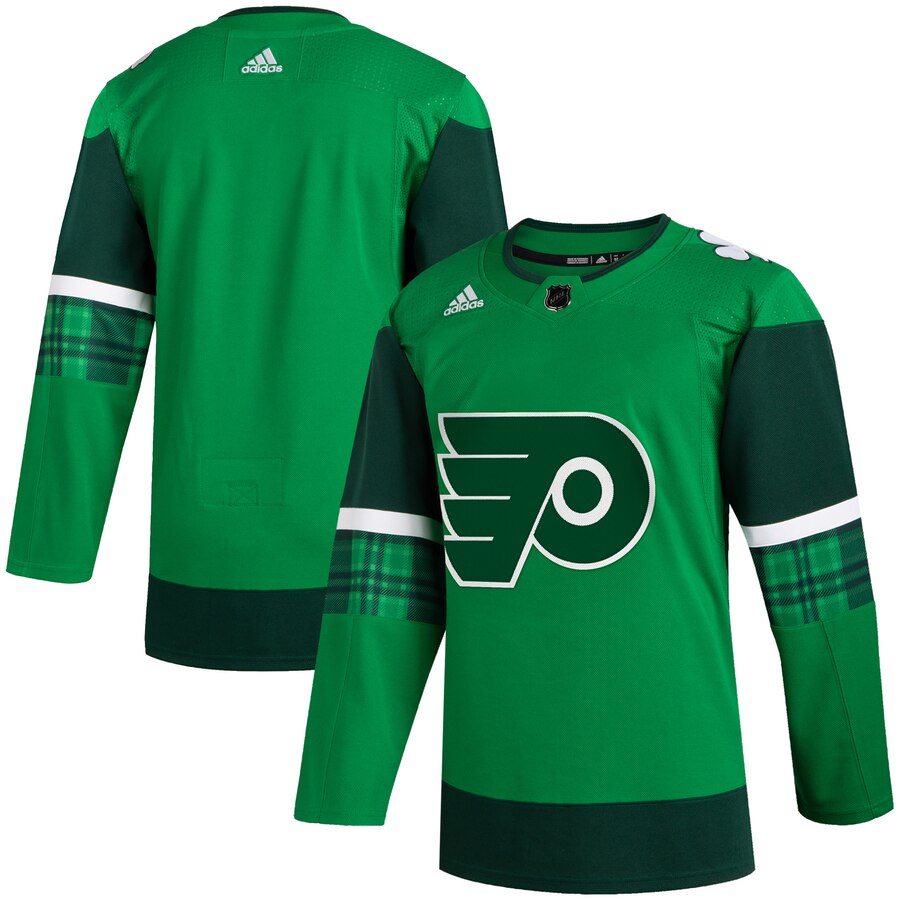 Philadelphia Flyers Blank Men's Adidas 2020 St. Patrick's Day Stitched NHL Jersey Green