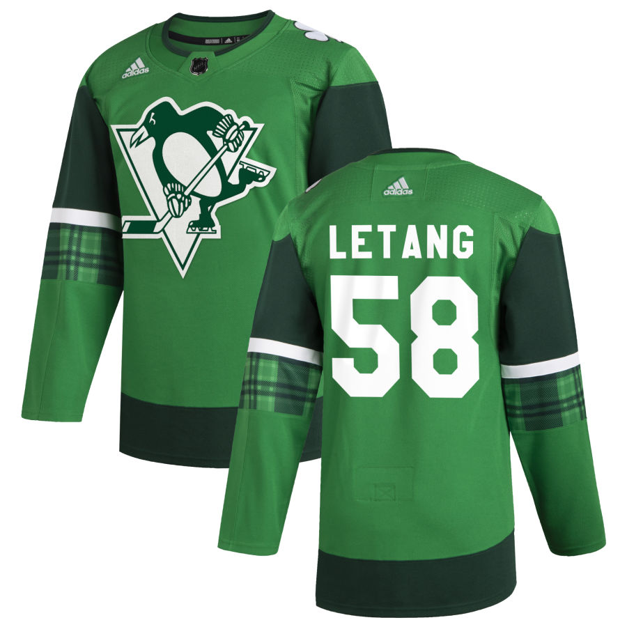 Pittsburgh Penguins #58 Kris Letang Men's Adidas 2020 St. Patrick's Day Stitched NHL Jersey Green