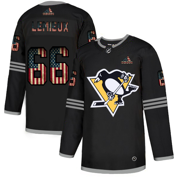 Pittsburgh Penguins #66 Mario Lemieux Adidas Men's Black USA Flag Limited NHL Jersey