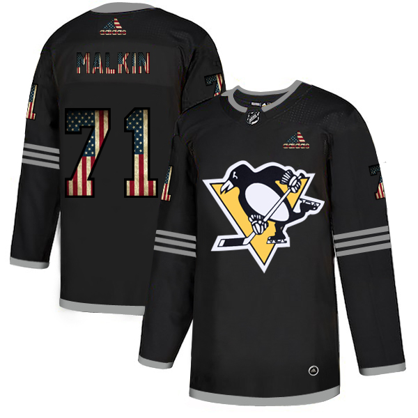 Pittsburgh Penguins #71 Evgeni Malkin Adidas Men's Black USA Flag Limited NHL Jersey