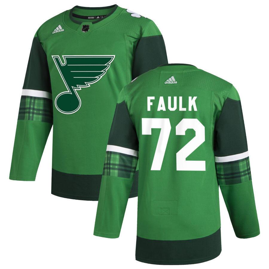 St. Louis Blues #72 Justin Faulk Men's Adidas 2020 St. Patrick's Day Stitched NHL Jersey Green