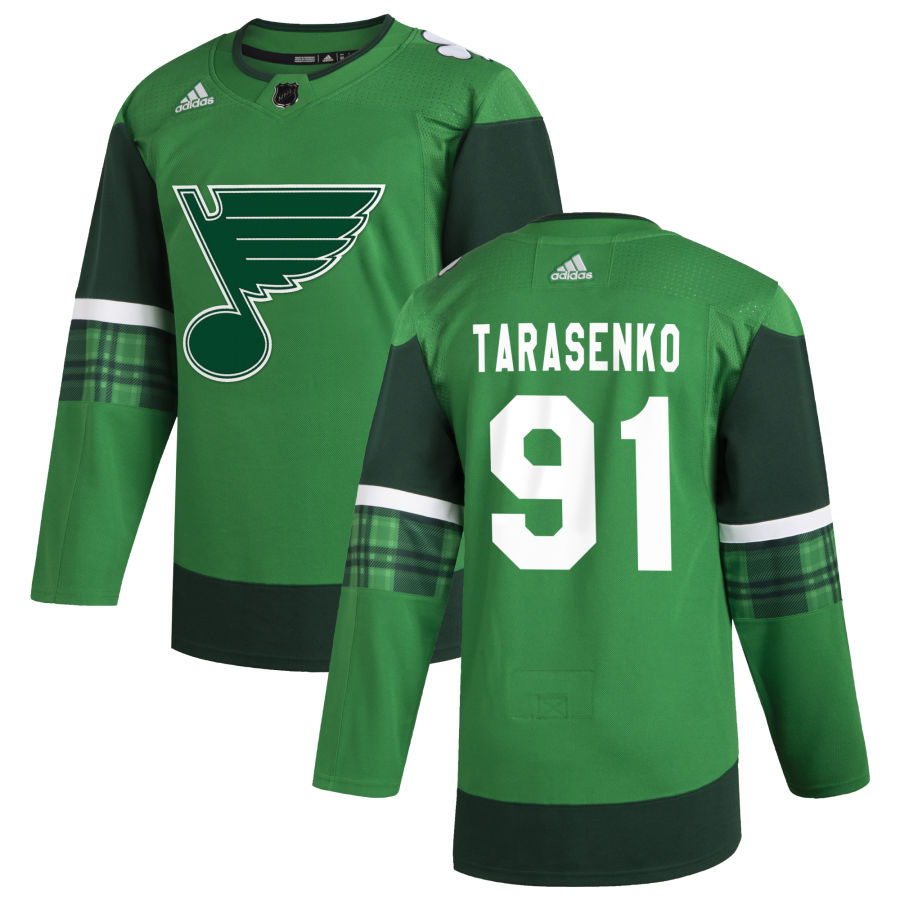 St. Louis Blues #91 Vladimir Tarasenko Men's Adidas 2020 St. Patrick's Day Stitched NHL Jersey Green