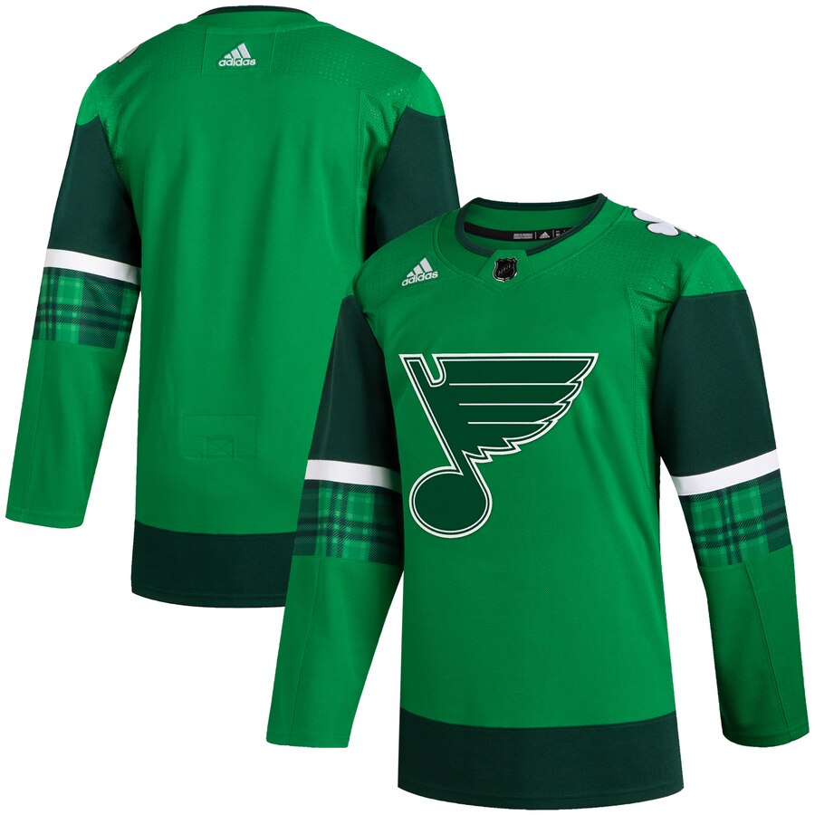 St. Louis Blues Blank Men's Adidas 2020 St. Patrick's Day Stitched NHL Jersey Green