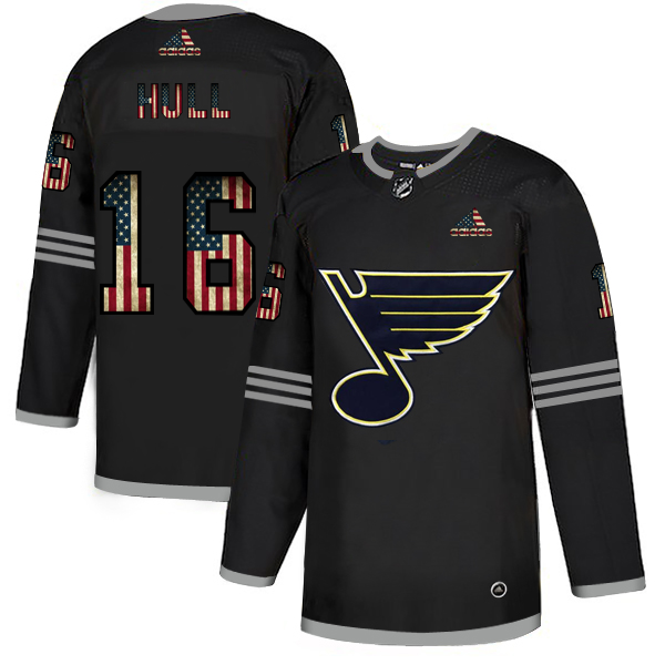 St. Louis Blues #16 Brett Hull Adidas Men's Black USA Flag Limited NHL Jersey
