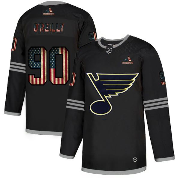 St. Louis Blues #90 Ryan O'Reilly Adidas Men's Black USA Flag Limited NHL Jersey
