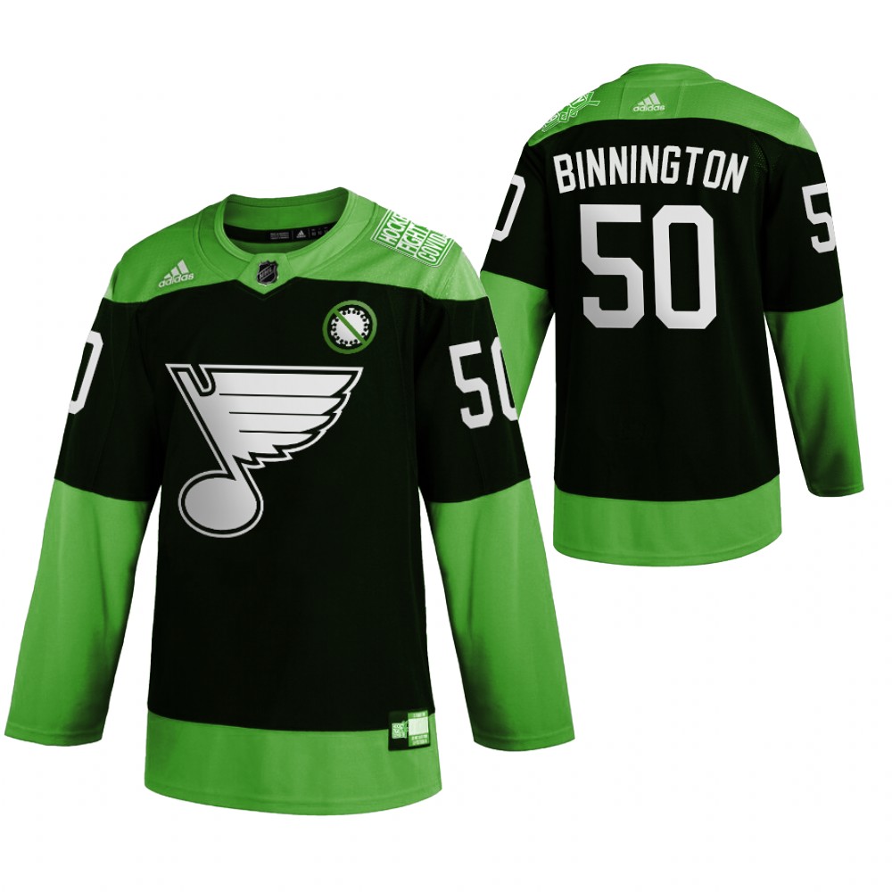 St. Louis Blues #50 Jordan Binnington Men's Adidas Green Hockey Fight nCoV Limited NHL Jersey