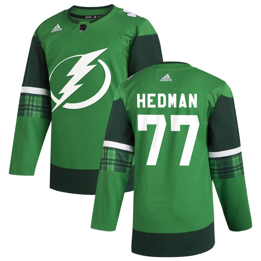 Tampa Bay Lightning #77 Victor Hedman Men's Adidas 2020 St. Patrick's Day Stitched NHL Jersey Green