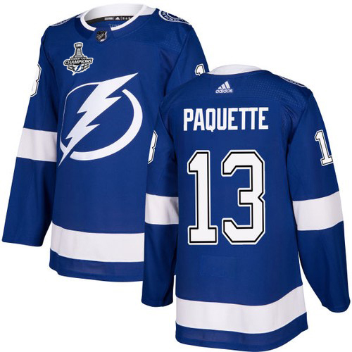 Adidas Lightning #13 Cedric Paquette Blue Home Authentic 2020 Stanley Cup Champions Stitched NHL Jersey