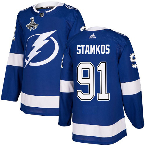 Adidas Lightning #91 Steven Stamkos Blue Home Authentic 2020 Stanley Cup Champions Stitched NHL Jersey
