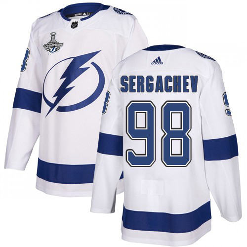 Adidas Lightning #98 Mikhail Sergachev White Road Authentic 2020 Stanley Cup Champions Stitched NHL Jersey