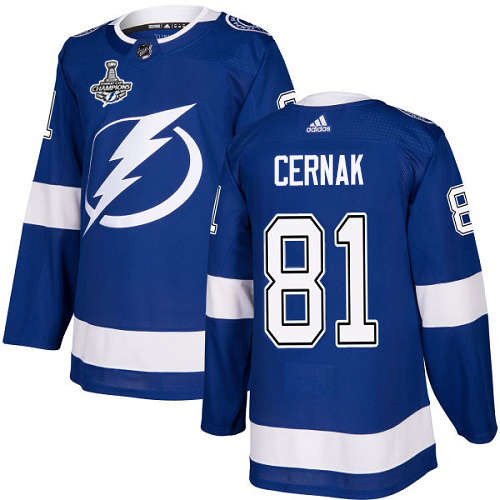 Adidas Lightning #81 Erik Cernak Blue Home Authentic 2020 Stanley Cup Champions Stitched NHL Jersey