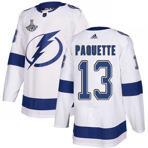 Adidas Lightning #13 Cedric Paquette White Road Authentic 2020 Stanley Cup Champions Stitched NHL Jersey