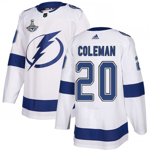 Adidas Lightning #20 Blake Coleman White Road Authentic 2020 Stanley Cup Champions Stitched NHL Jersey