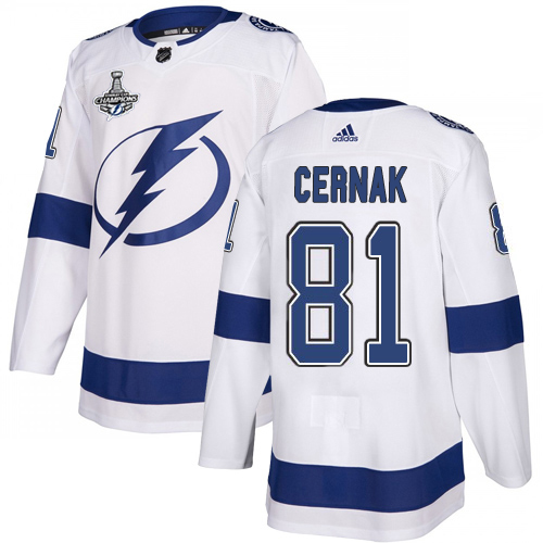 Adidas Lightning #81 Erik Cernak White Road Authentic 2020 Stanley Cup Champions Stitched NHL Jersey