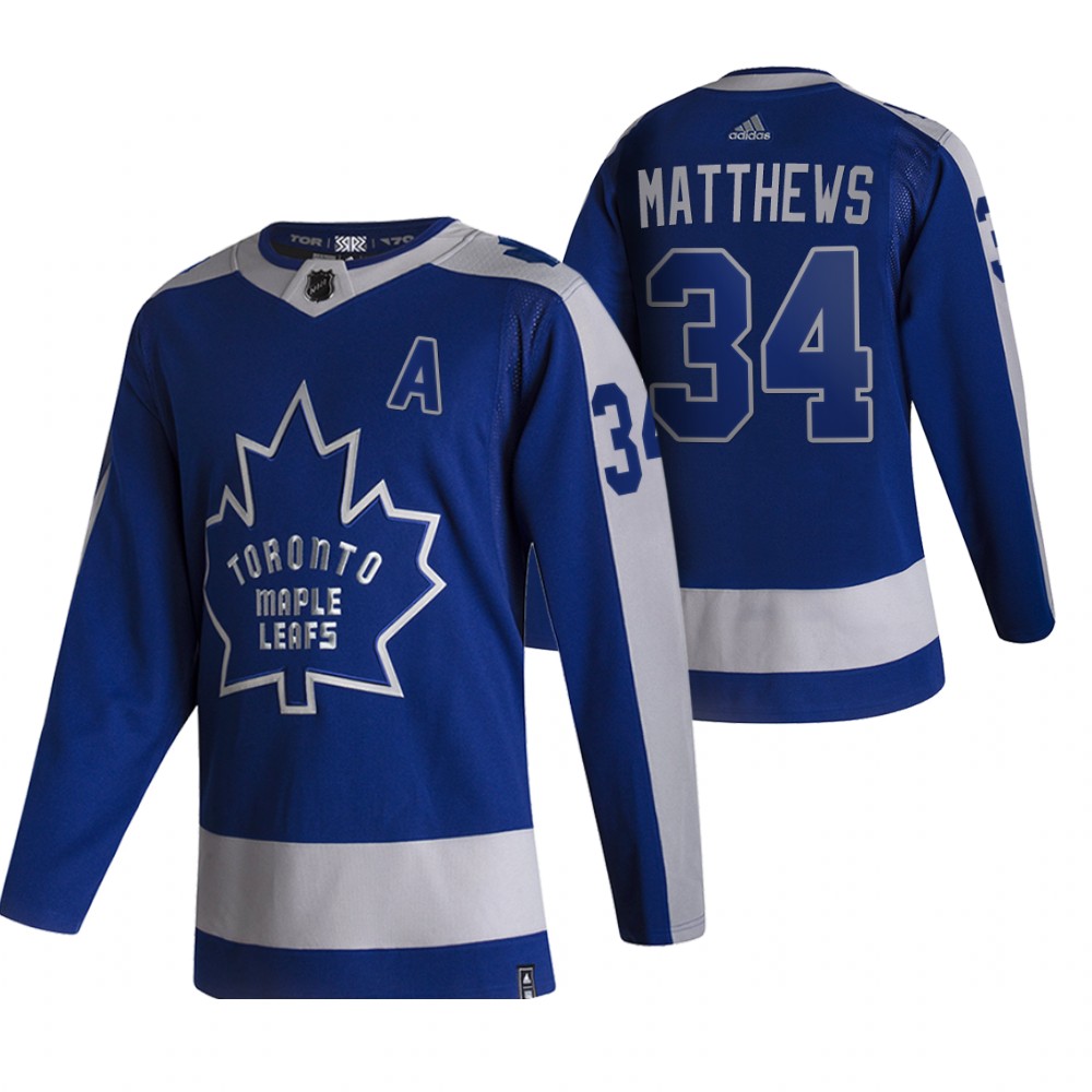 Toronto Maple Leafs #34 Auston Matthews Blue Men's Adidas 2020-21 Reverse Retro Alternate NHL Jersey