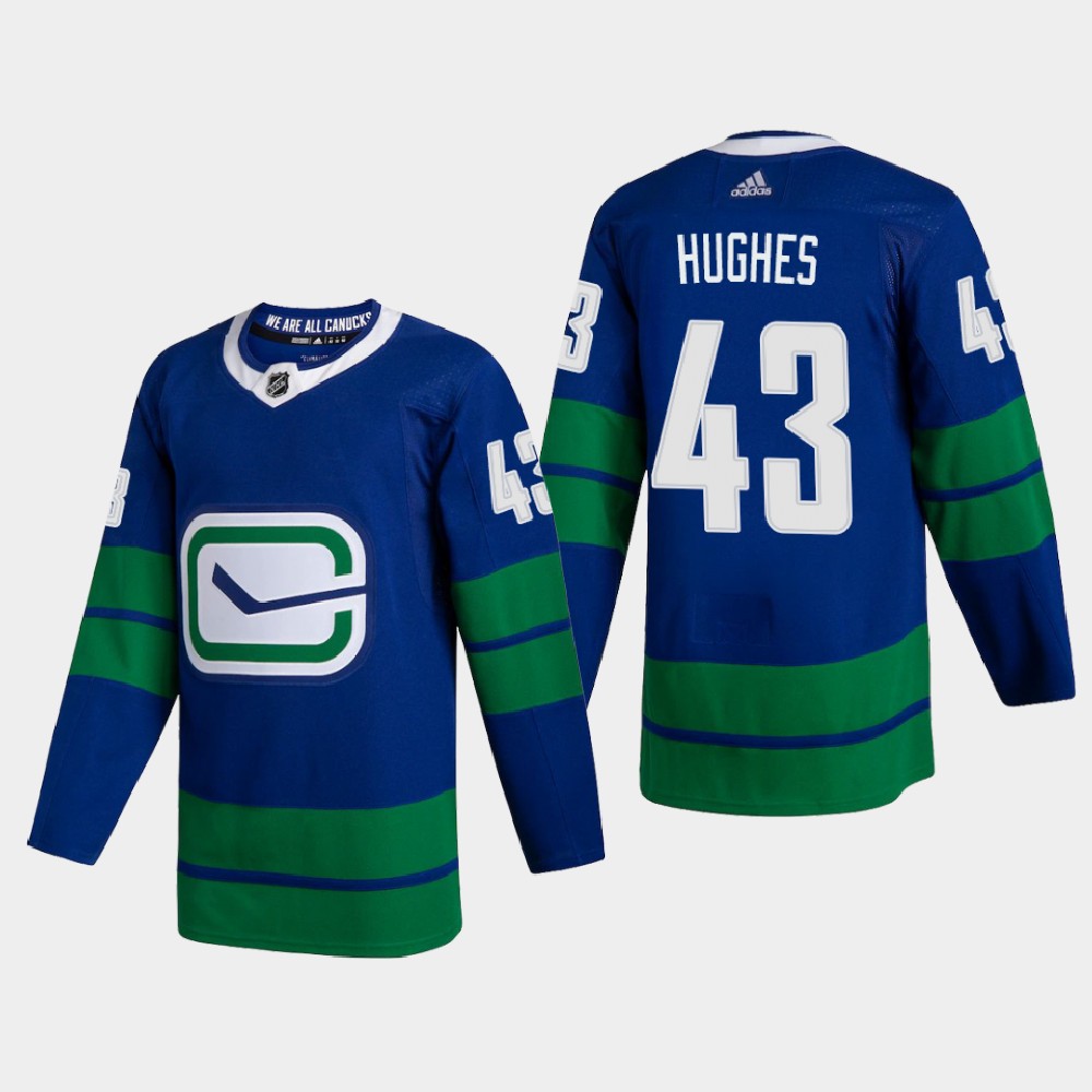 Vancouver Canucks #43 Quinn Hughes Men's Adidas 2020-21 Authentic Player Alternate Stitched NHL Jersey Blue