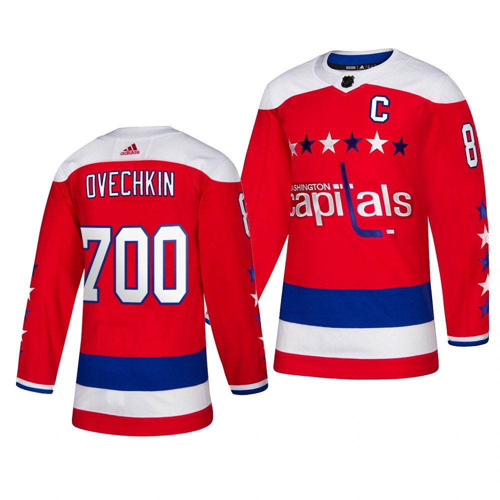 Washington Capitals #8 Alexander Ovechkin Men's Adidas 700 Goals Alternate Authentic Player NHL Jersey Red
