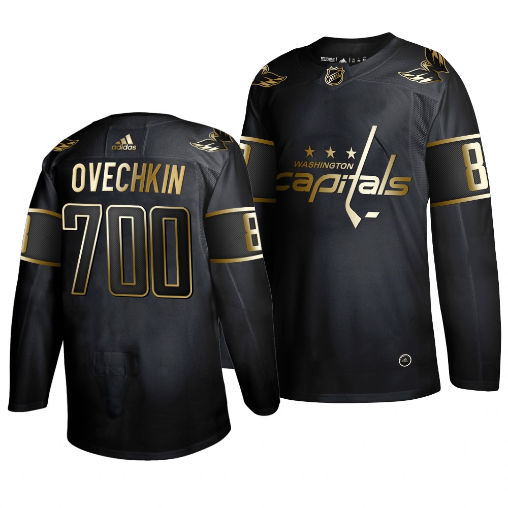 Washington Capitals #8 Alexander Ovechkin Men's Adidas 700 Goals Career Black Golden Editon Limited Stitched NHL Jersey