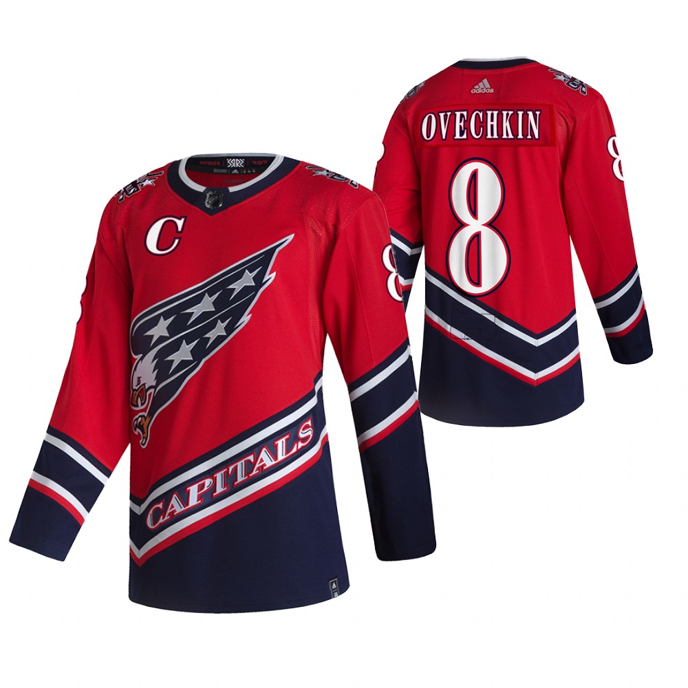 Washington Capitals #8 Alexander Ovechkin Red Men's Adidas 2020-21 Reverse Retro Alternate NHL Jersey