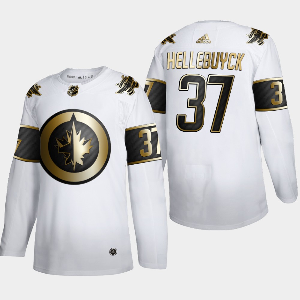 Winnipeg Jets #37 Connor Hellebuyck Men's Adidas White Golden Edition Limited Stitched NHL Jersey