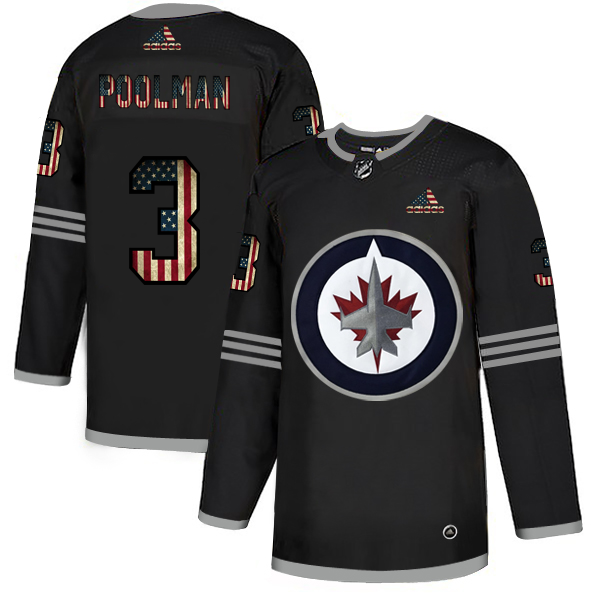 Winnipeg Jets #3 Tucker Poolman Adidas Men's Black USA Flag Limited NHL Jersey
