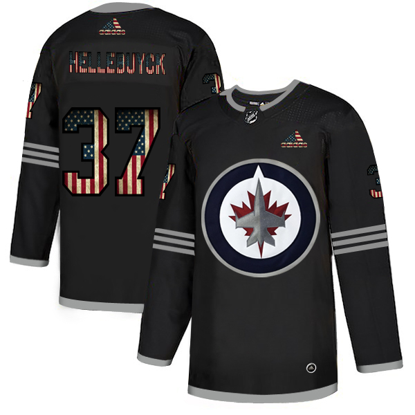 Winnipeg Jets #37 Connor Hellebuyck Adidas Men's Black USA Flag Limited NHL Jersey