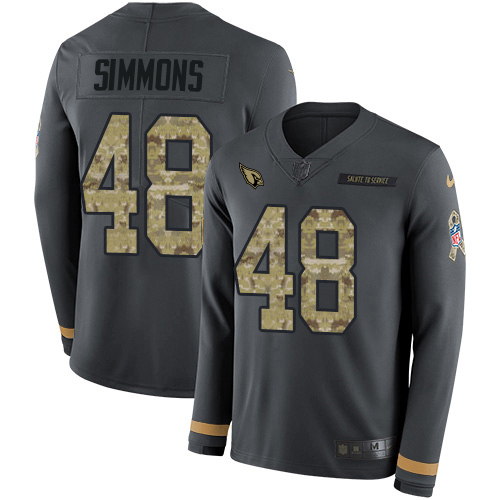 Nike Cardinals #48 Isaiah Simmons Anthracite Salute to Service Men's Stitched NFL Limited Therma Long Sleeve Jersey
