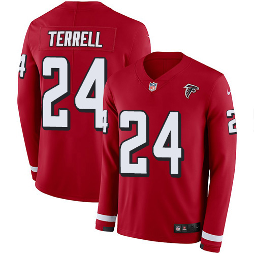 Nike Falcons #24 A.J. Terrell Red Team Color Men's Stitched NFL Limited Therma Long Sleeve Jersey