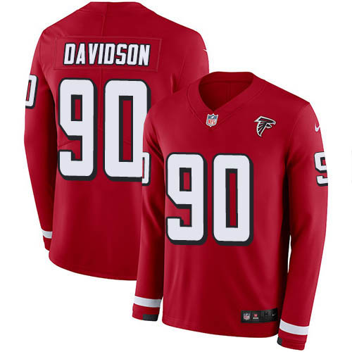 Nike Falcons #90 Marlon Davidson Red Team Color Men's Stitched NFL Limited Therma Long Sleeve Jersey