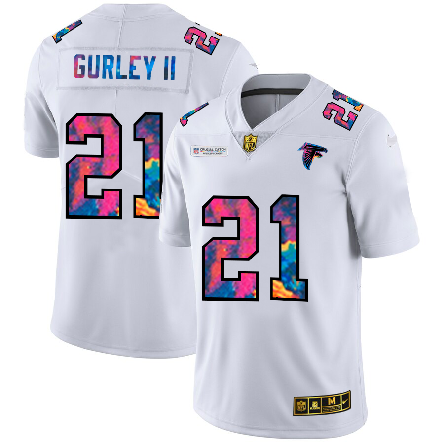 Atlanta Falcons #21 Todd Gurley II Men's White Nike Multi-Color 2020 NFL Crucial Catch Limited NFL Jersey