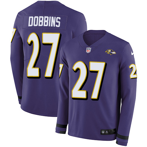 Nike Ravens #27 J.K. Dobbins Purple Team Color Men's Stitched NFL Limited Therma Long Sleeve Jersey