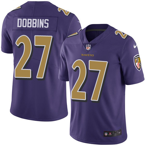 Nike Ravens #27 J.K. Dobbins Purple Men's Stitched NFL Limited Rush Jersey